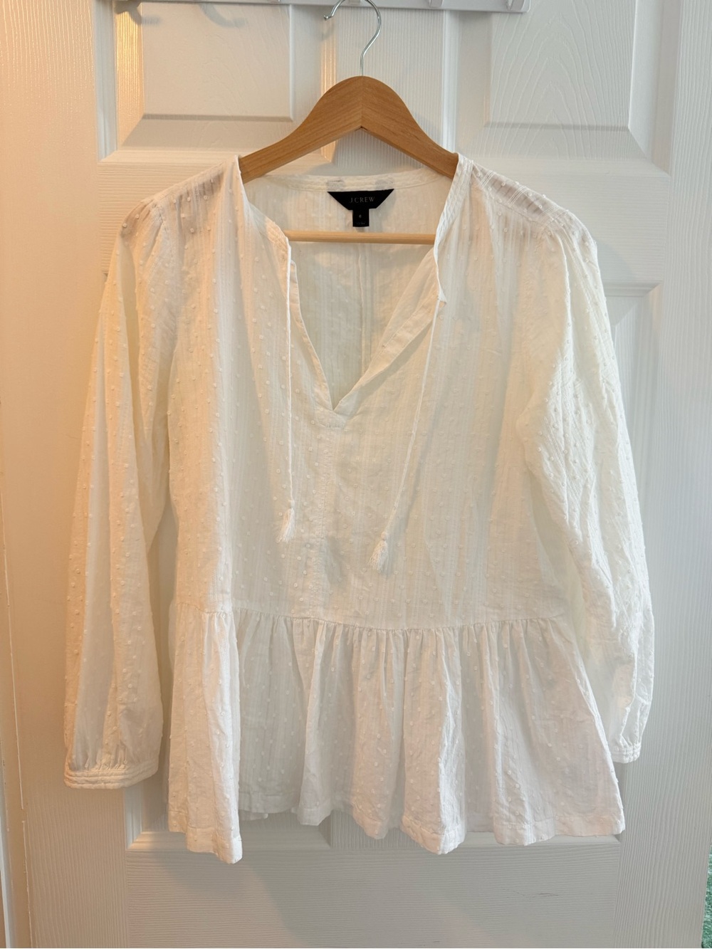 J. Crew White Swiss Dot V-Neck Peplum Tunic